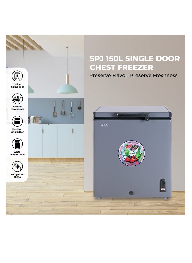 SPJ 150L Chest Freezer, Single Door Hard Top Smooth White Interior, Sliding Inner Door, Powerful Compressor, Home & Restaurant Freezer 150L chest freezer energy saving chest freezer,High-Efficiency Compressor, Low Noise, Energy Saving, LED Light(Grey) - Image 3